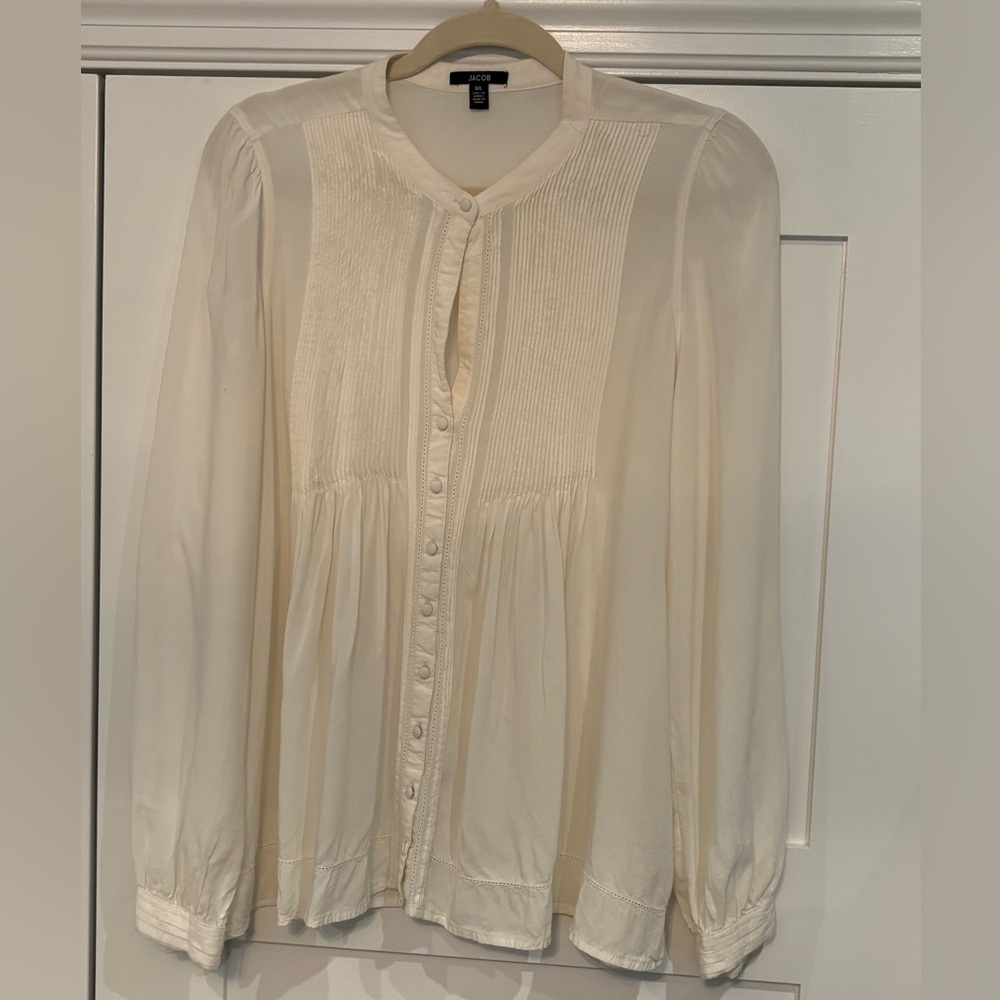 Jacob Cream Button-Front Pintuck Blouse